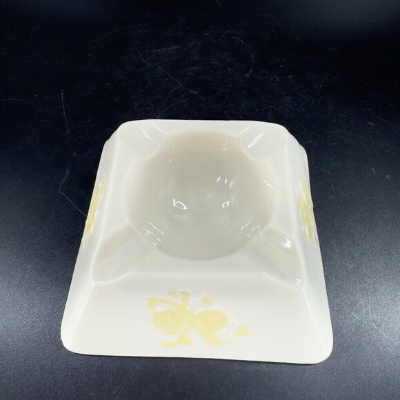 Vintage Belleek Ivory Porcelain Squared Raised Ashtray Dish Yellow Luster VTG - Picture 13 of 16